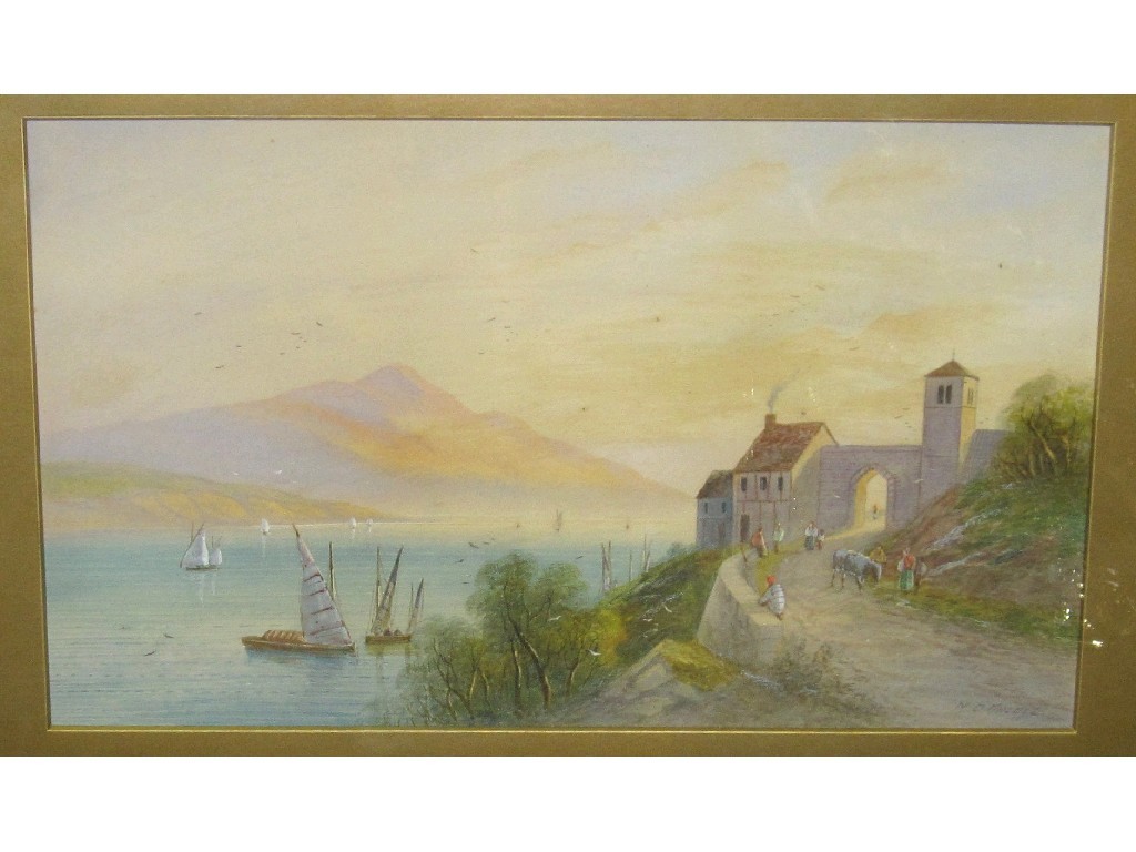 Appraisal: N D ANSELL Watercolour Continental coastal scene signed