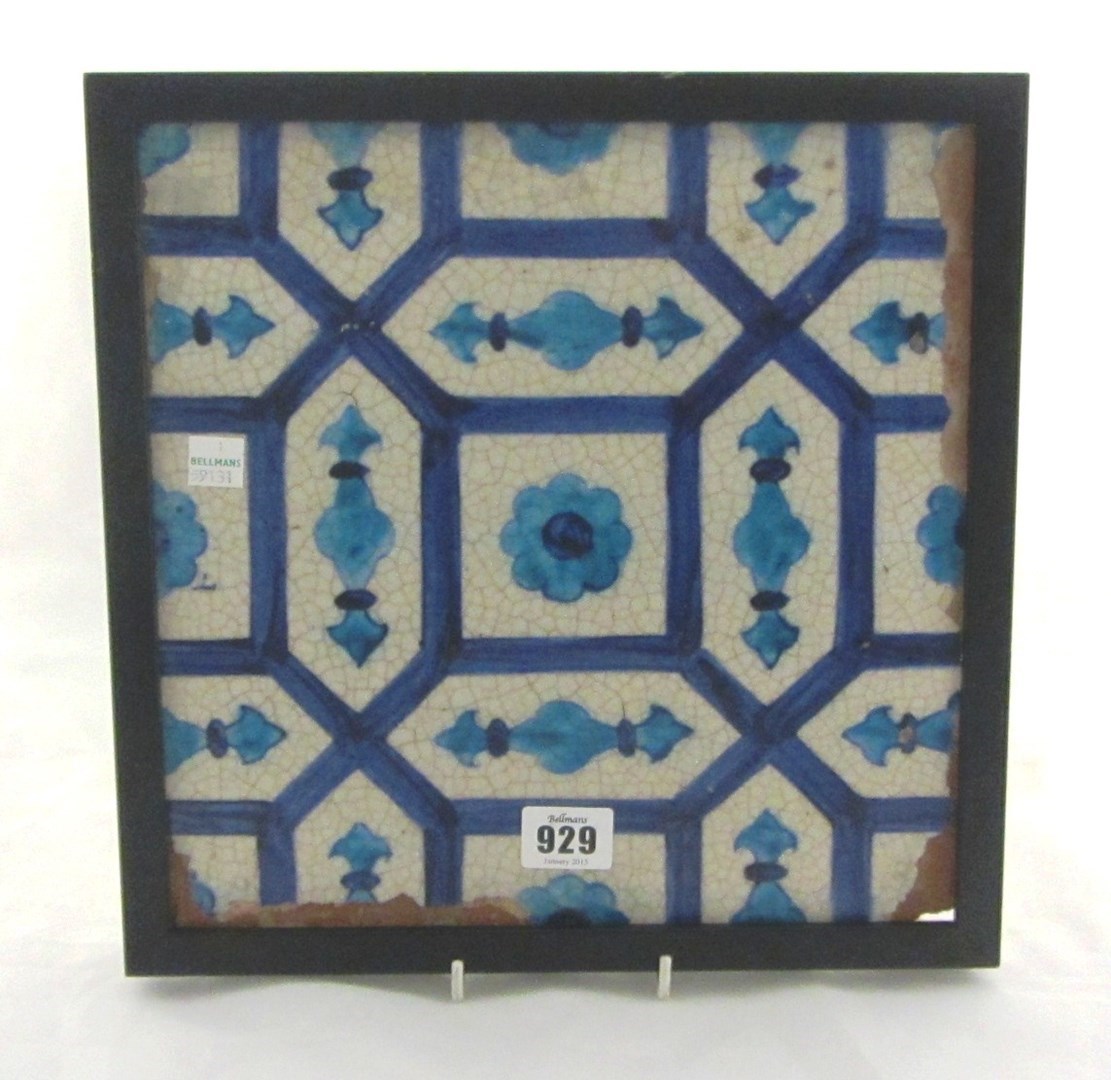 Appraisal: A large Samarkand terrcotta square tile th century or later