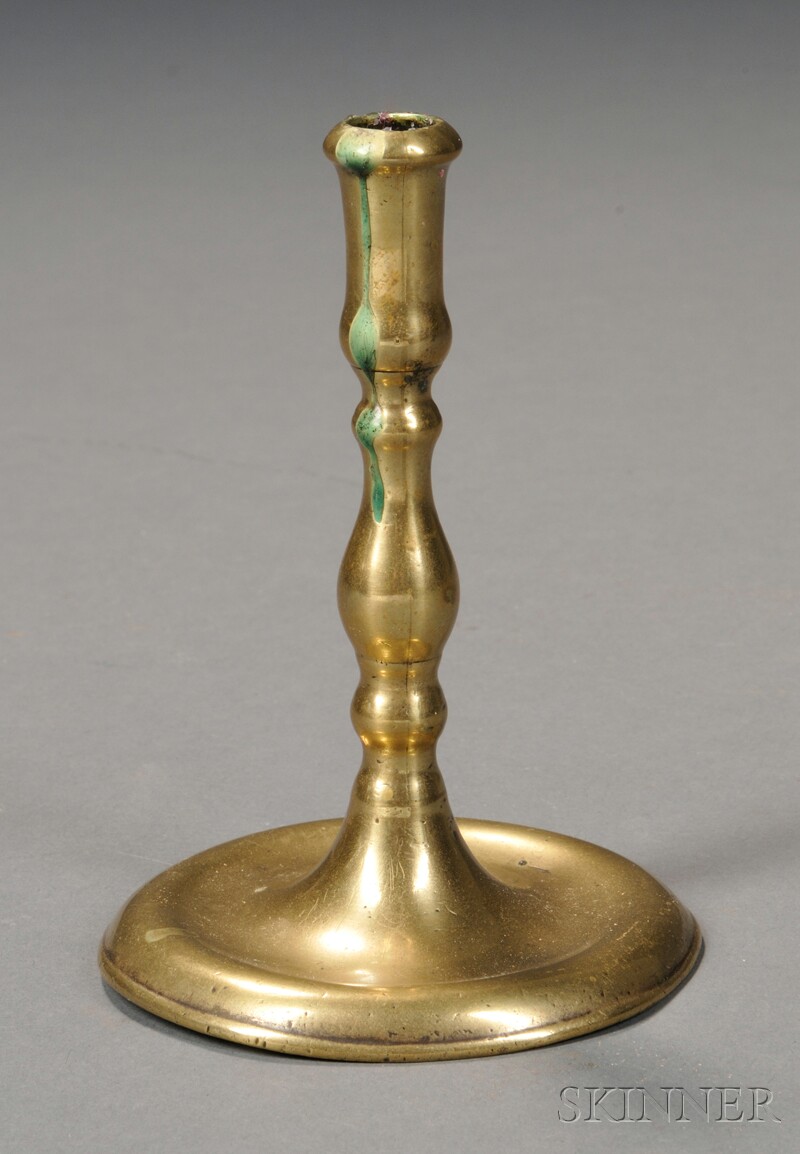 Appraisal: Brass Taperstick England c with knopped stem and round dished