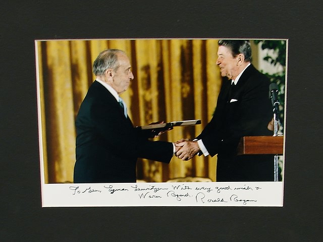 Appraisal: x photograph showing Reagan awarding the Presidential medal of freedom