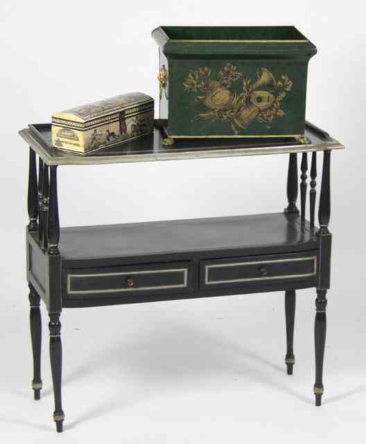 Appraisal: A Regency style two-tier side table painted black cm wide