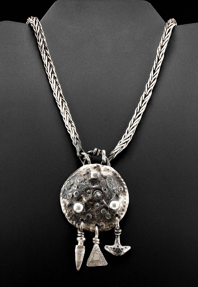 Appraisal: Viking Silver Bracteate Pendant w Necklace - g Northern Europe