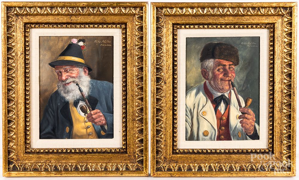 Appraisal: Fritz Muller two oil on board portraits Fritz Muller German