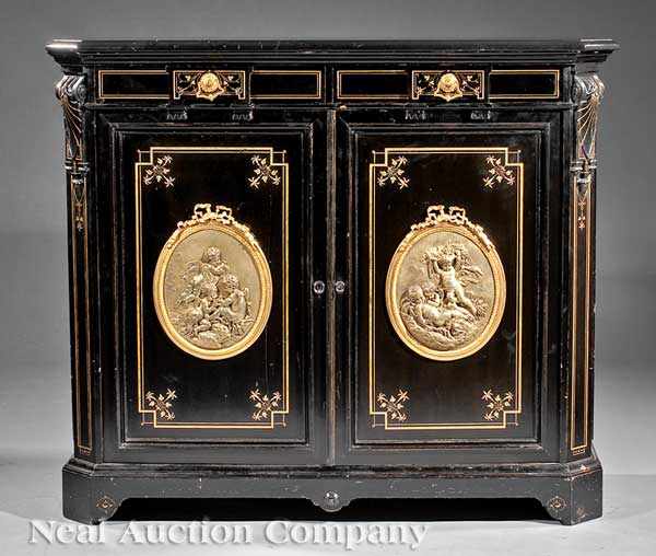 Appraisal: A Fine American Ebonized Gilt-Incised and Gilt Bronze-Mounted Credenza mid-