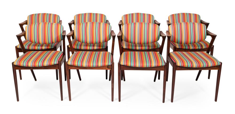 Appraisal: EIGHT KAI KRISTIANSEN MODEL ROSEWOOD CHAIRS S HEIGHTS SEAT HEIGHTS