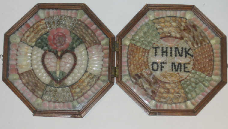 Appraisal: PAIR OF OCTAGONAL SAILORS SHELLWORK VALENTINES One centering a heart