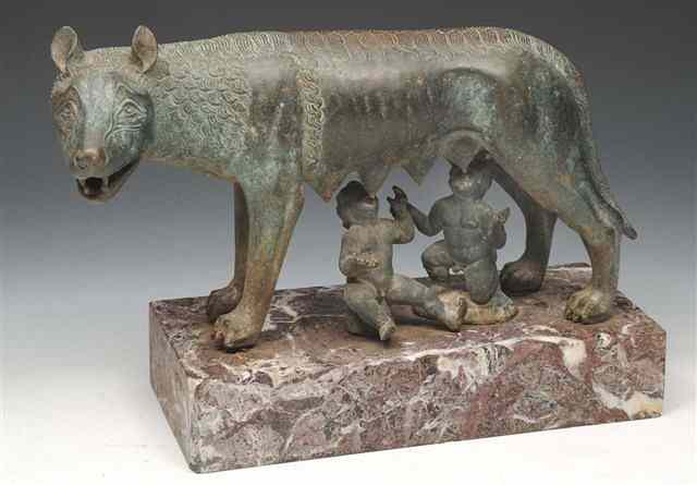 Appraisal: AN OLD BRONZE COPY of the Capitoline Wolf with Romulus