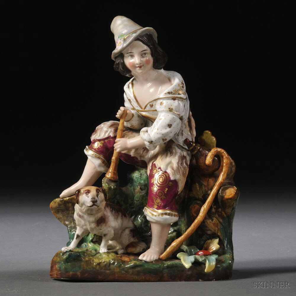 Appraisal: Russian Porcelain Figure of a Shepherd and His Dog mid-