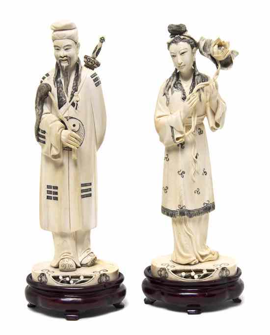 Appraisal: A Group of Two Chinese Carved Ivory Figures one depicting