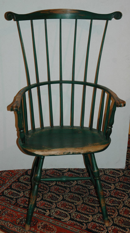 Appraisal: Green Painted Fan Back Windsor Armchair Estimate -