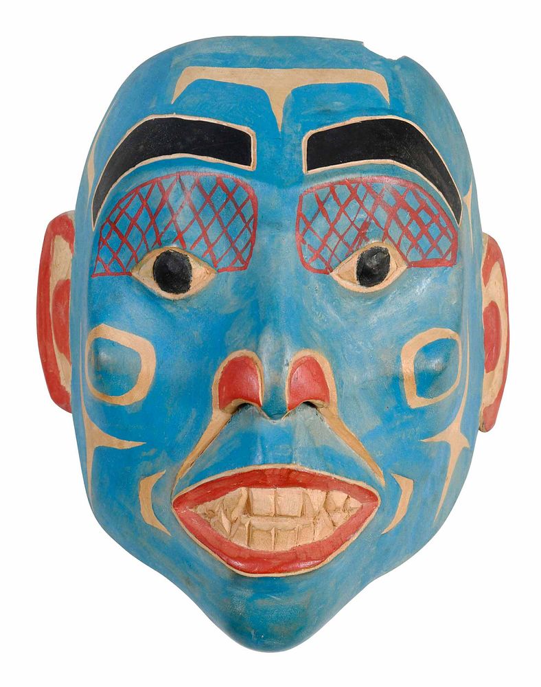 Appraisal: Northwest Coast Carved Portrait Mask th century blue paint decorated