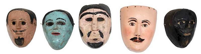 Appraisal: Five Polychrome Latin American Masks probably Mexican most th th