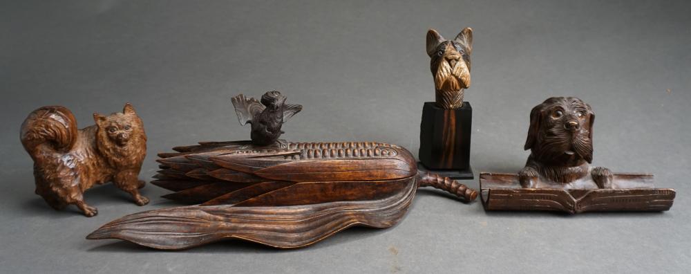 Appraisal: Continental Walnut 'Corn Cob' Two-Bottle Standish Walnut Schnauzer Inkstand and