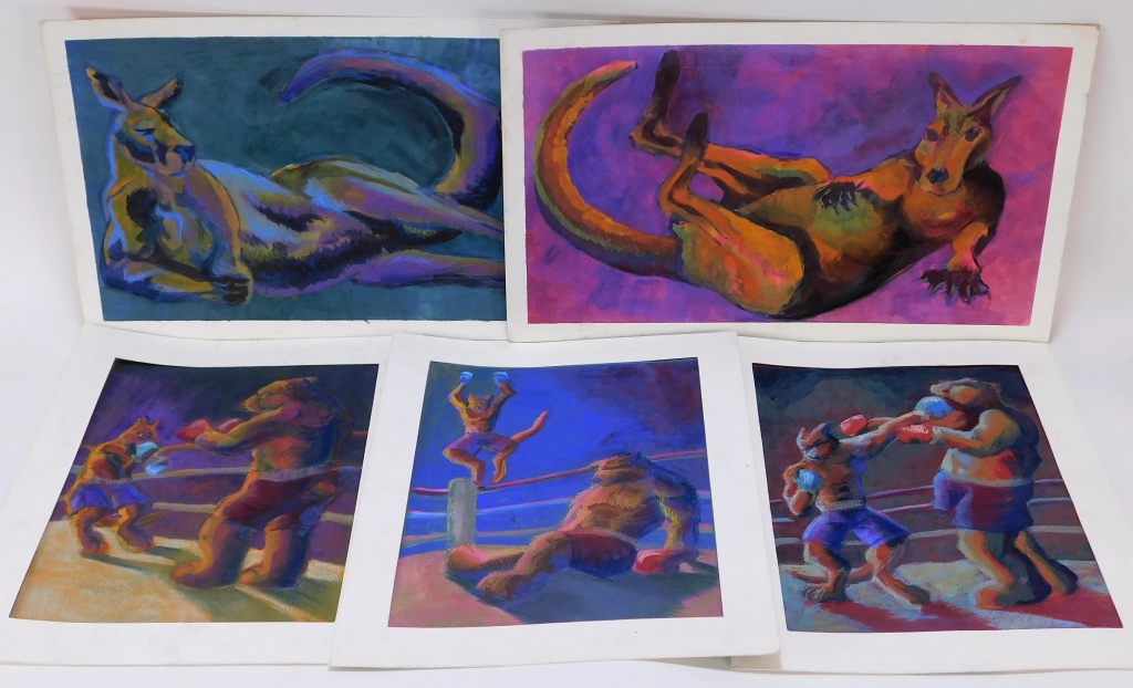 Appraisal: BOXING KANGAROO PASTEL DRAWINGS AND PAINTINGS United States th CenturyIncludes