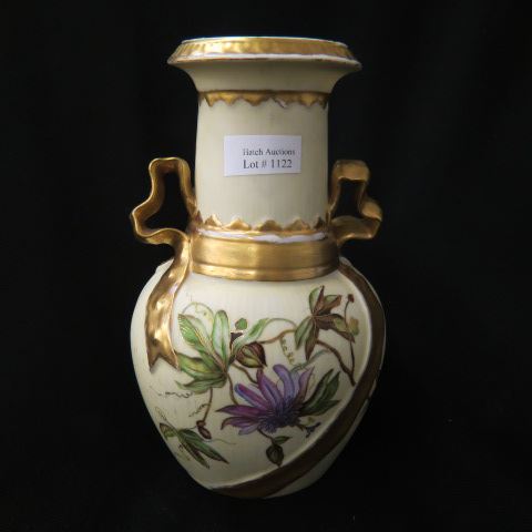 Appraisal: Handpainted Porcelain Vase fine floral with gold ribbon design on