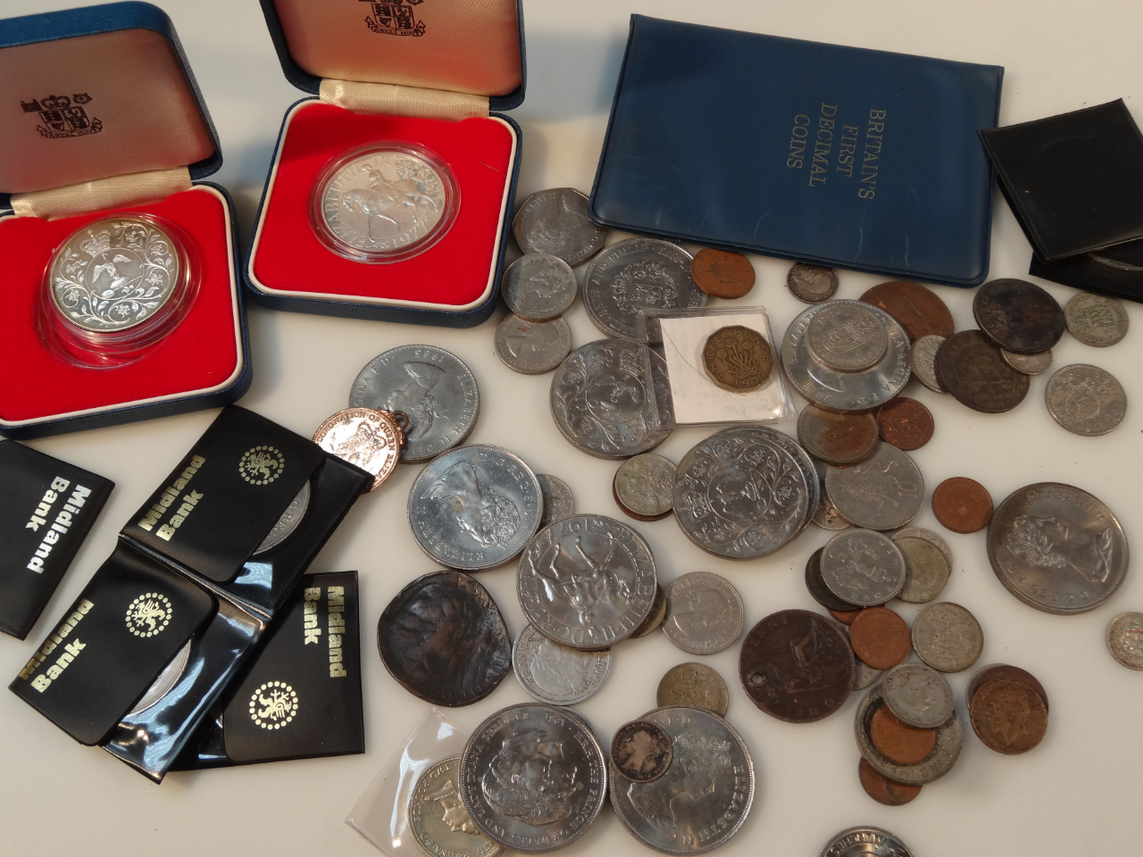 Appraisal: A quantity of coins etc to include two silver jewellery