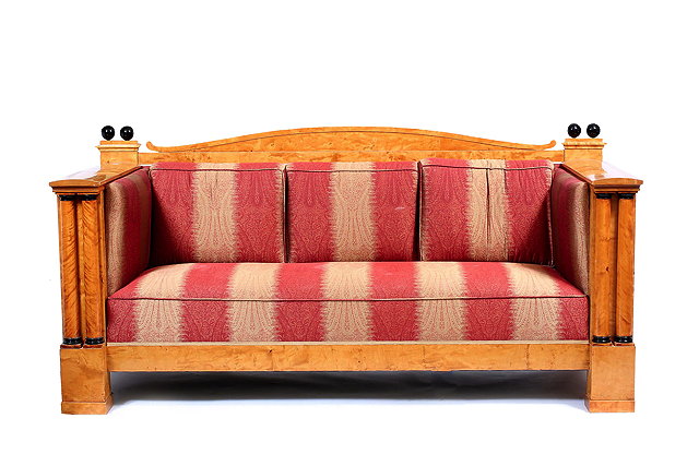 Appraisal: A SWEDISH BIEDERMEIER STYLE SATIN BIRCH FRAMED THREE SEATER SETTEE