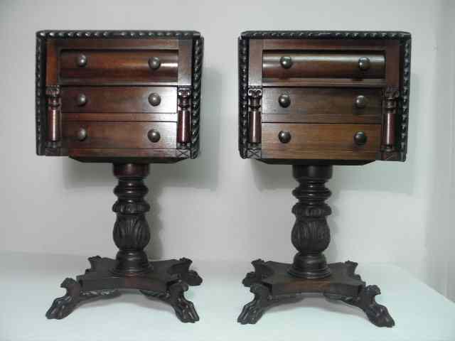 Appraisal: Pair of th century carved Mahogany drop leaf sewing stands