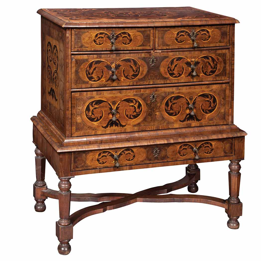 Appraisal: William III Walnut Marquetry Chest on Stand The upper section