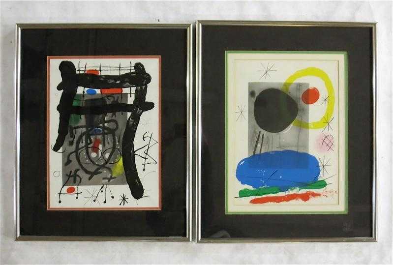 Appraisal: TWO FRAMED LITHOGRAPHS AFTER JOAN MIRO each of geometric expression