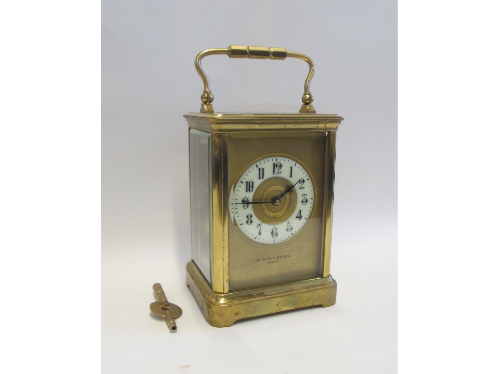 Appraisal: Brass cased carriage clock marked W W Logan Paris