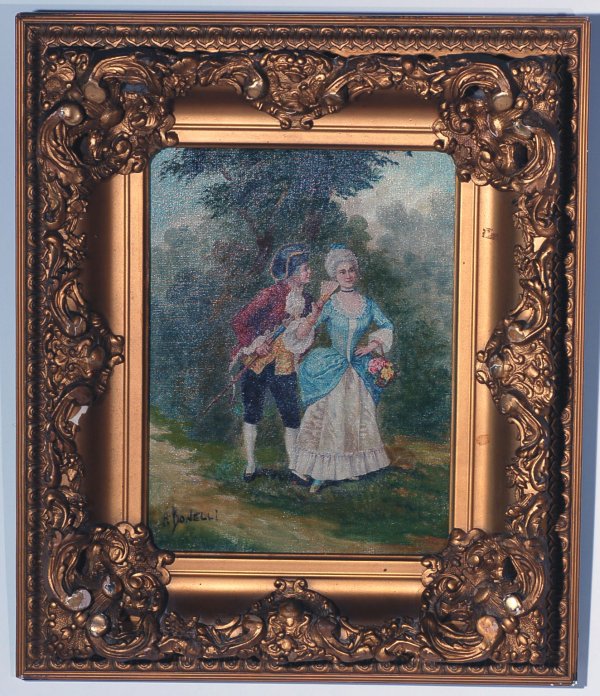 Appraisal: Eighteenth century courting scene oil on canvas signed lower left