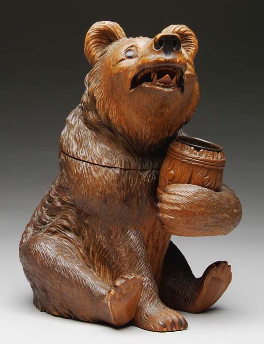 Appraisal: NICE CARVED BLACK FOREST WALNUT BEAR HUMIDOR The finely carved