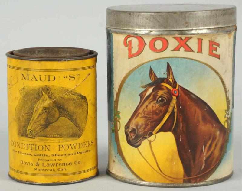 Appraisal: Lot of Horse Advertising Tins Includes Doxie with paper label