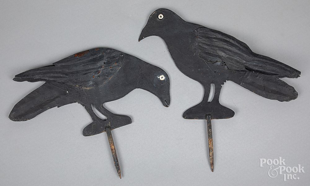 Appraisal: Pair of painted sheet iron crow garden ornaments Pair of