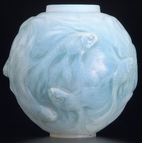 Appraisal: R LALIQUE Vase Formose cased opalescent with greenish patina c