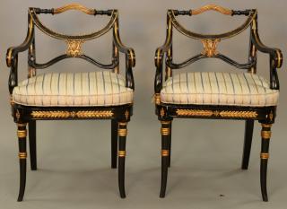 Appraisal: Pair of decorative armchairs with caned seats and custom upholstered