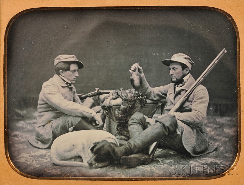 Appraisal: Half Plate Daguerreotype Portrait of Two Hunters with Game and