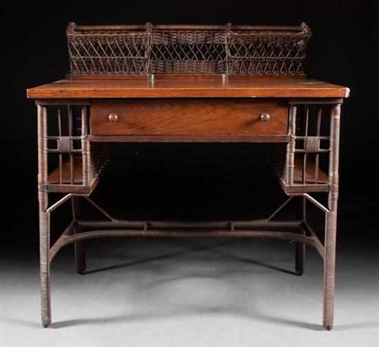 Appraisal: American Arts and Crafts oak and rattan desk Haywood Wakefield