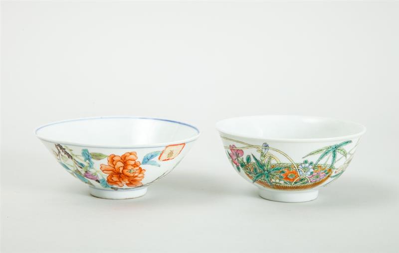 Appraisal: TWO CHINESE FAMILLE ROSE BOWLS The one with six-character iron