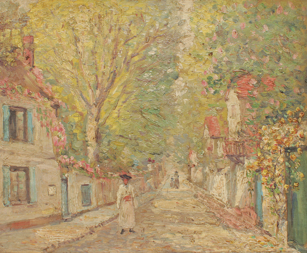 Appraisal: AMERICAN IMPRESSIONIST TREE LINED STREET SCENE Oil Canvas possibly Charleston