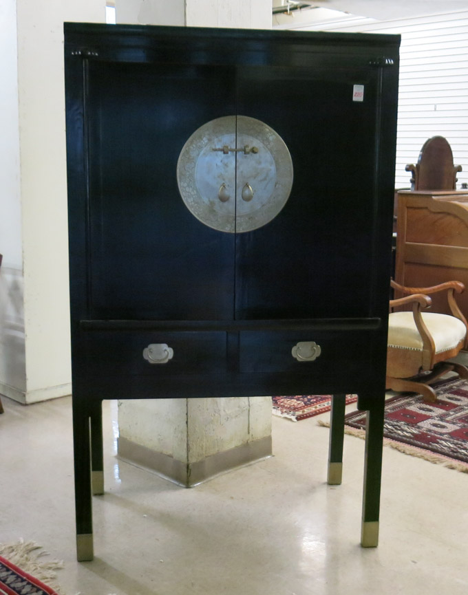 Appraisal: MING STYLE EBONIZED CAMPHORWOOD MOON CABINET ON LEGS Chinese th