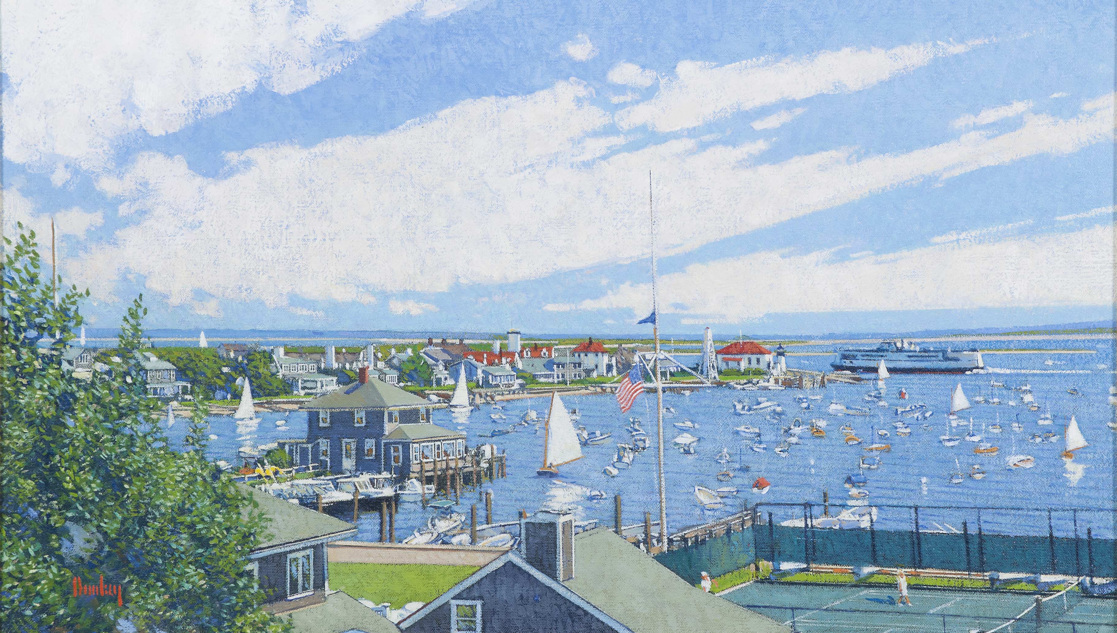 Appraisal: THOMAS RUSSELL DUNLAY American b Entering Nantucket Harbor Signed lower