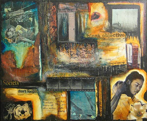 Appraisal: Ro Smyth Trickle Down Poverty mixed media collage x in