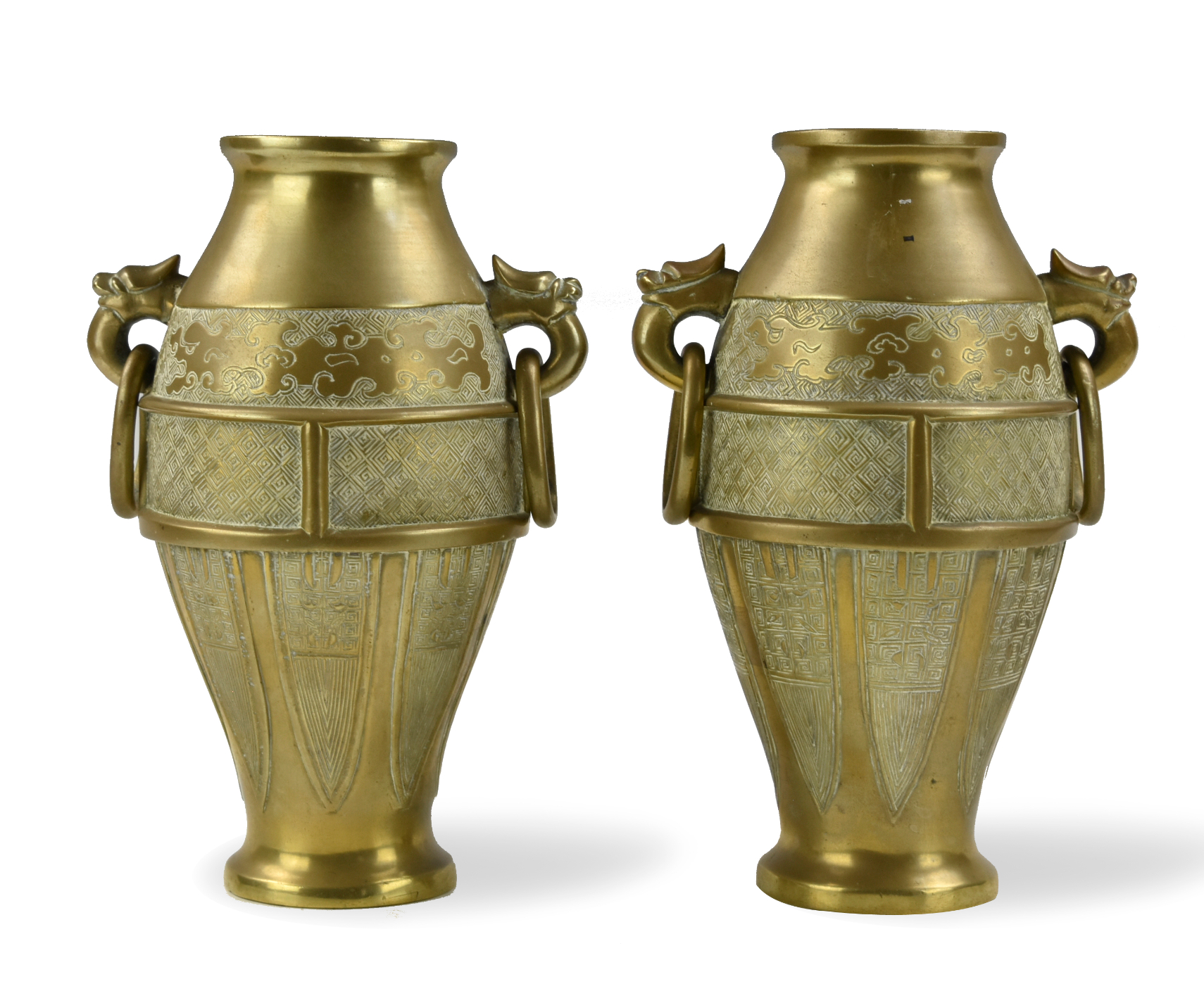 Appraisal: pair of bronze vases with splayed foot and flaring mouth