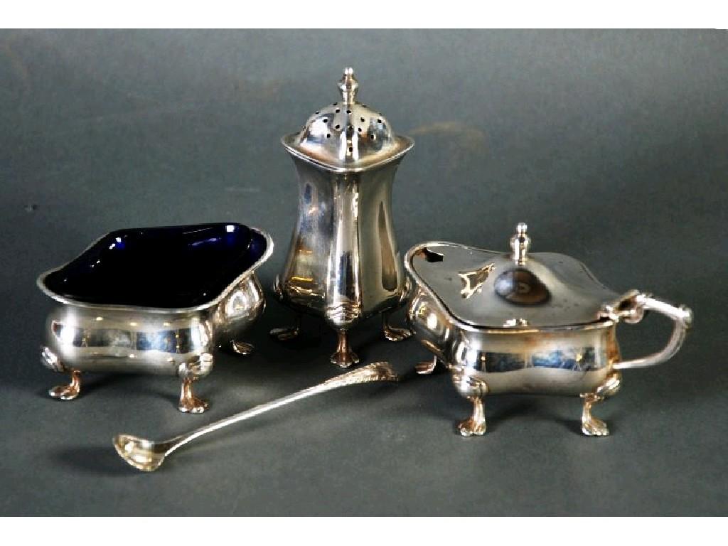 Appraisal: SILVER CONDIMENT SET OF PIECES OF QUATREFOIL FORM and raised