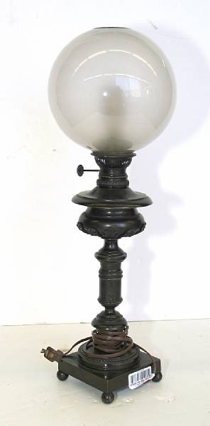 Appraisal: An English patinated bronze oil lamp second quarter th century