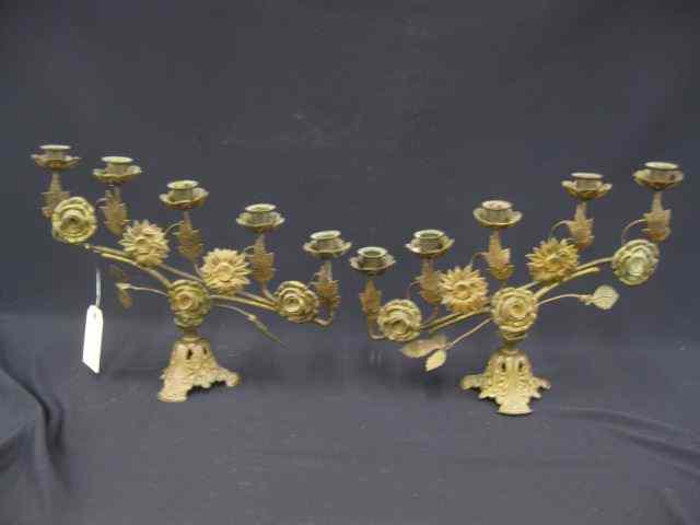 Appraisal: Pair of Bronzed Candelabra floral decor five sconce '' x