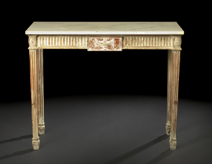 Appraisal: George III-Style Carved and Cream-Painted Wood and Marble-Top Side Table