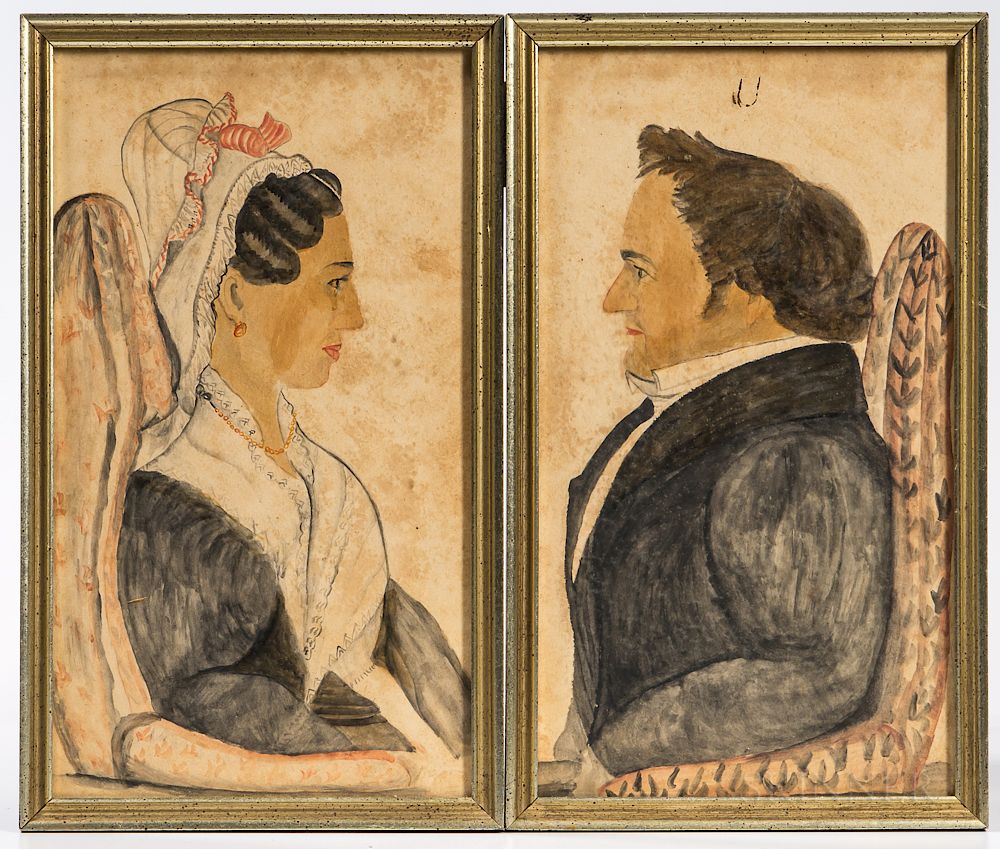 Appraisal: American School th Century Pair of Portraits of Abner and