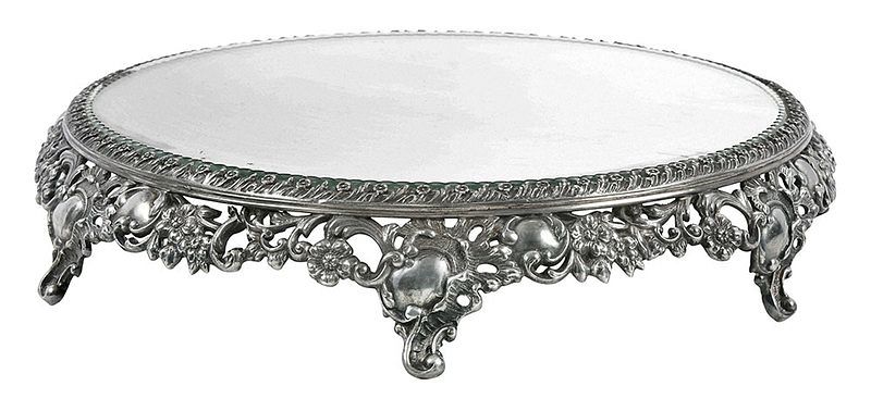 Appraisal: Silver Plate Mirrored Plateau probably English round with scroll and