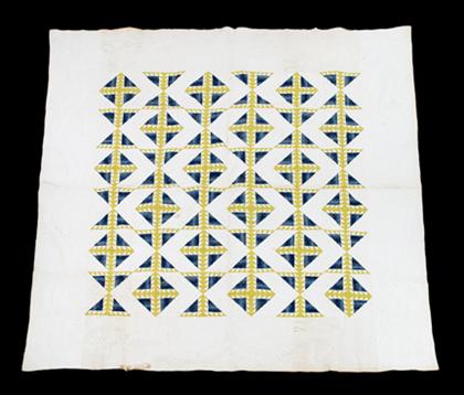 Appraisal: Cotton appliqued quilt circa The field with blue and yellow