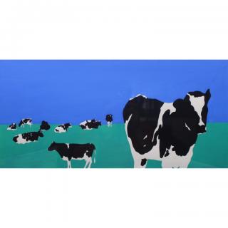 Appraisal: Signed Woody Jackson Counting Cows Mixed Media Painting Comes with