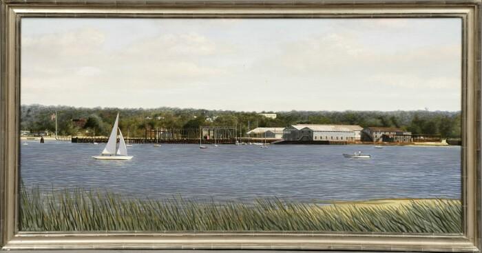 Appraisal: American School th C Summer in a Harbor Oil on