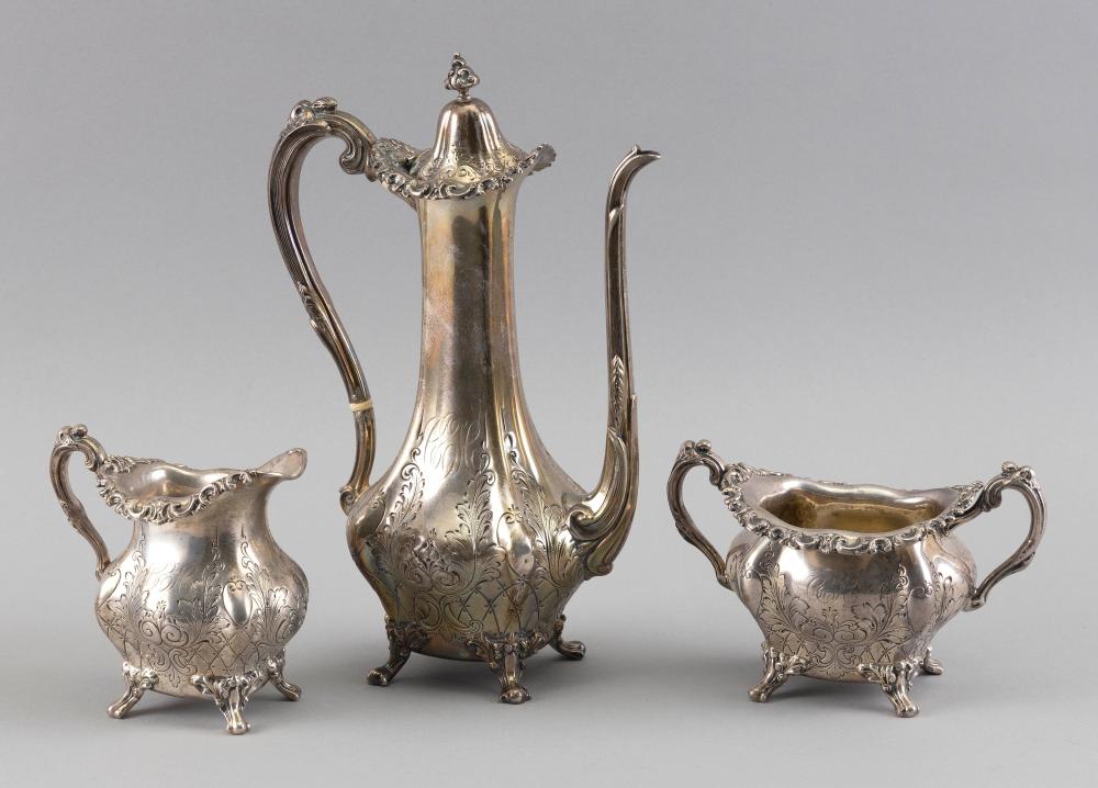 Appraisal: FRANK W SMITH STERLING SILVER THREE-PIECE TEA SET GARDNER MASSACHUSETTS