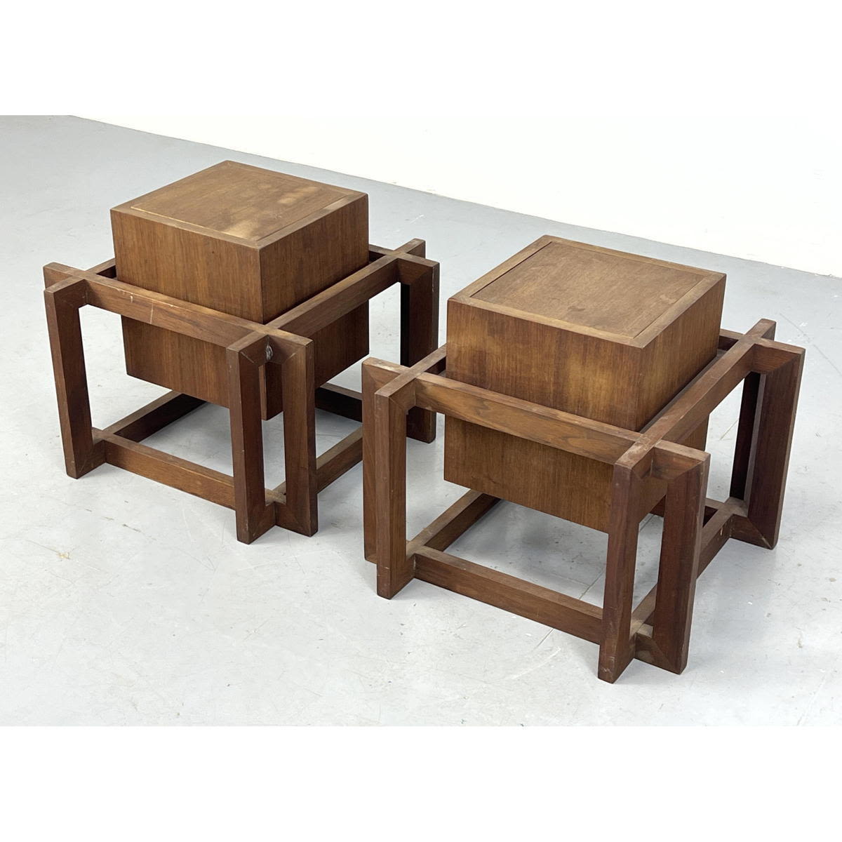 Appraisal: Pair of Atomic Style Mid Century Walnut Planter Boxes End